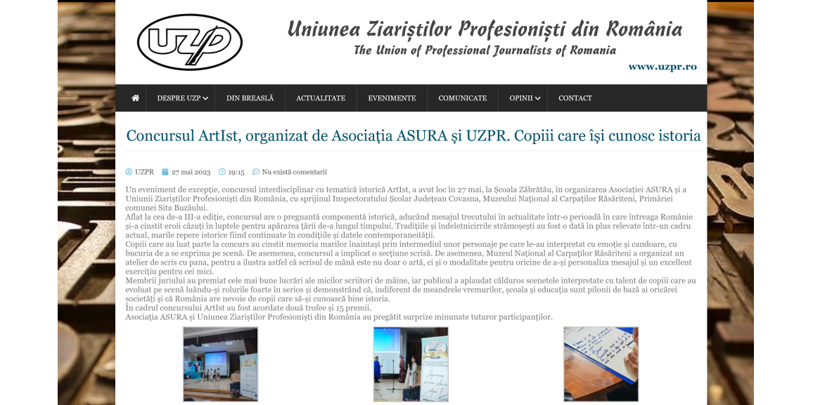 Concursul ArtIst, organizat de Asociația ASURA și UZPR. Copiii care își cunosc istoria